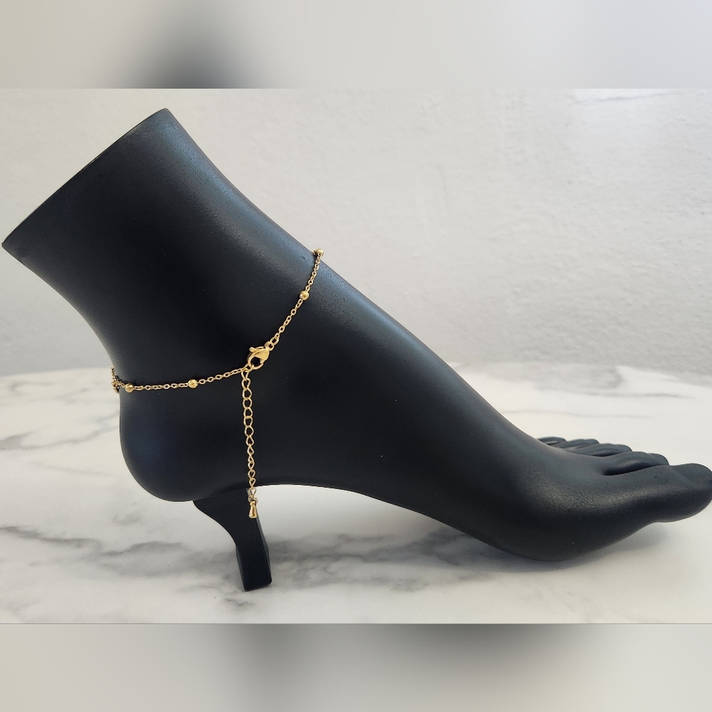 Gold & Mother Of Pearl Layered Butterfly Anklet - Picture 8 of 14